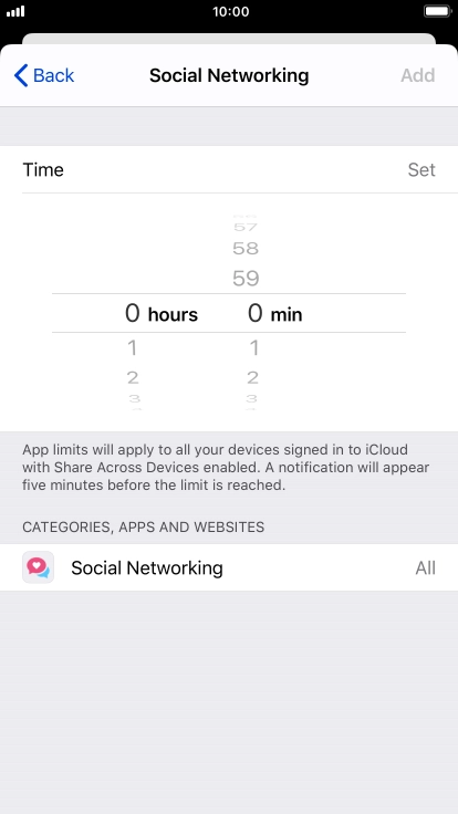 Set the required time limit for use of the selected category.