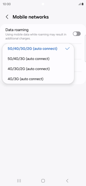 Press the required network mode.