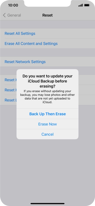 Press the required setting.
