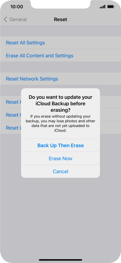 Press the required setting.
