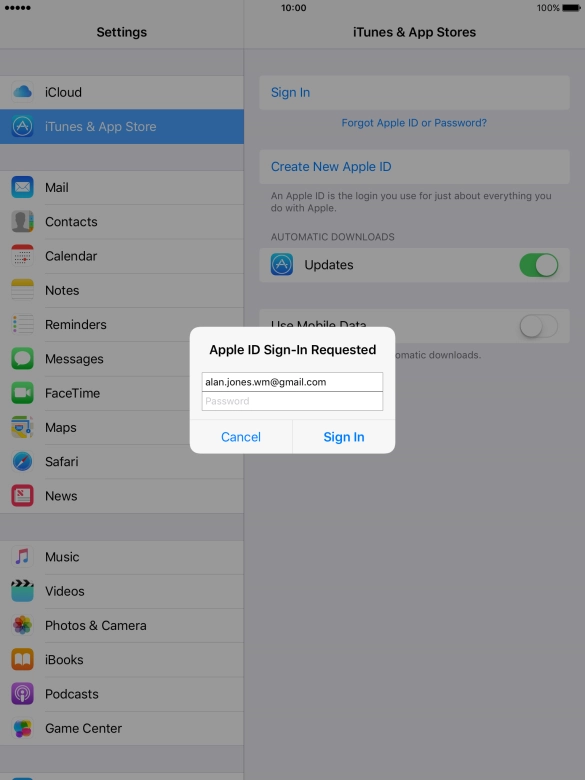 Press Password and key in the password for your Apple ID.