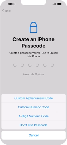 Follow the instructions on the screen to turn on use of phone lock code or press Don't Use Passcode.