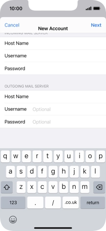 Press Username and key in the username for your email account. Please note that if you're using Vodafone's outgoing server, leave the username field empty.