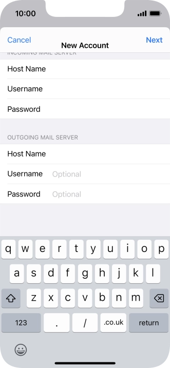 Press Username and key in the username for your email account. Please note that if you're using Vodafone's outgoing server, leave the username field empty.