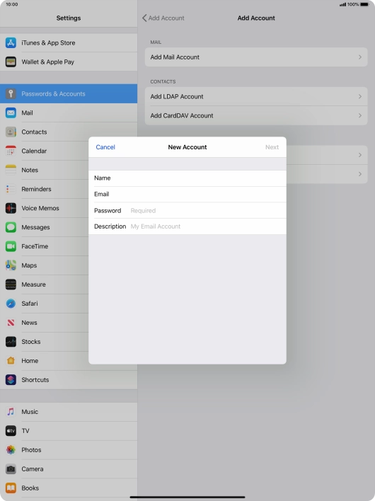 Press Password and key in the password for your email account.