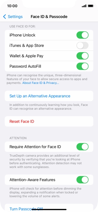 Press the indicators next to the required settings to turn them on or off.