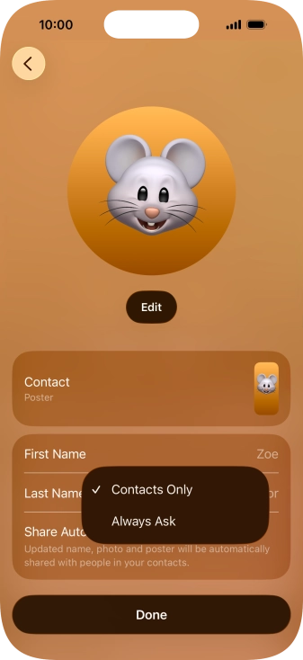 Press the required setting.