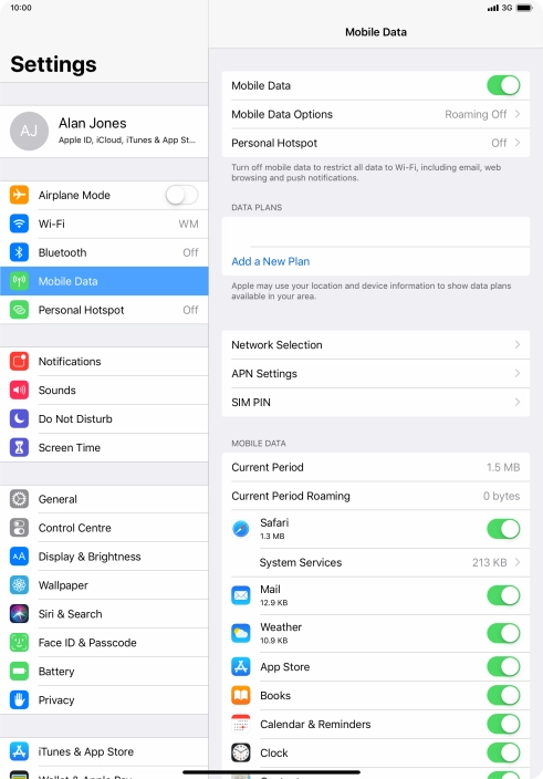 Press Mobile Data Options.