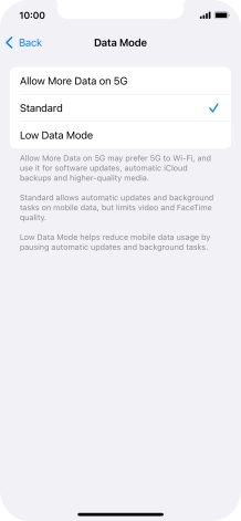 Press the required setting.