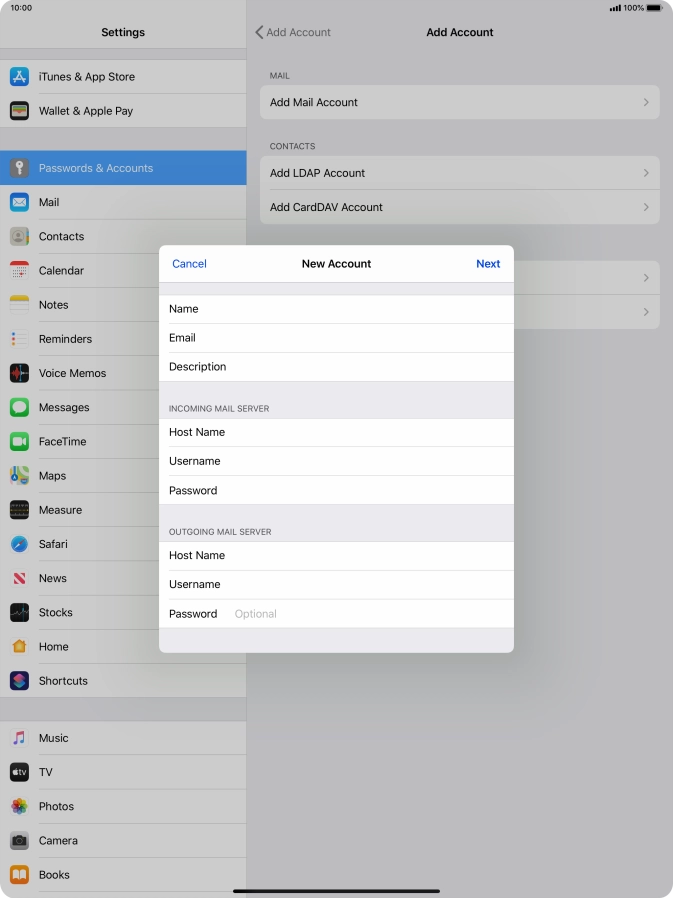 Press Password and key in the password for your email account. Please note that if you're using Vodafone's outgoing server, leave the password field empty.
