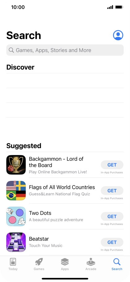 Press the search field and key in the name or subject of the required app.