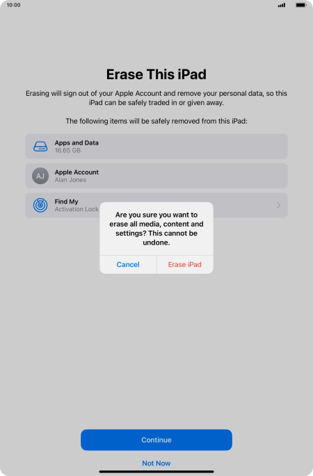 Press Erase iPad.