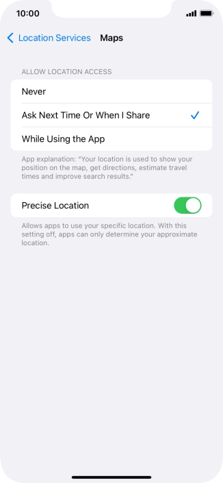 Press the required setting to turn the function on or off.