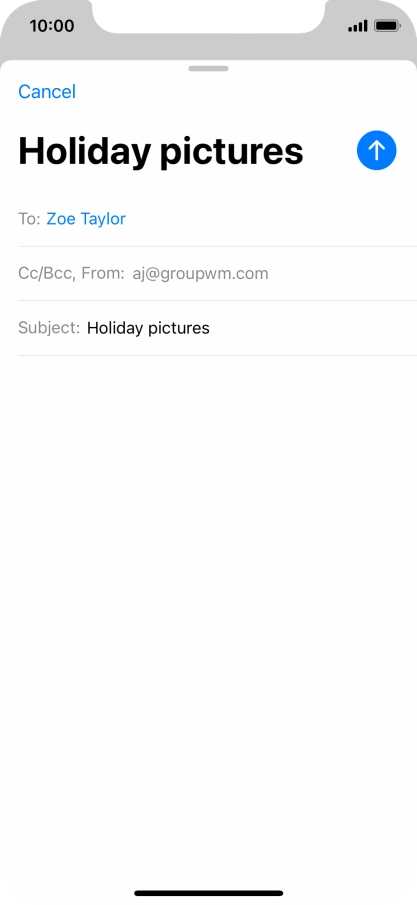Press the text input field and write the text for your email message.