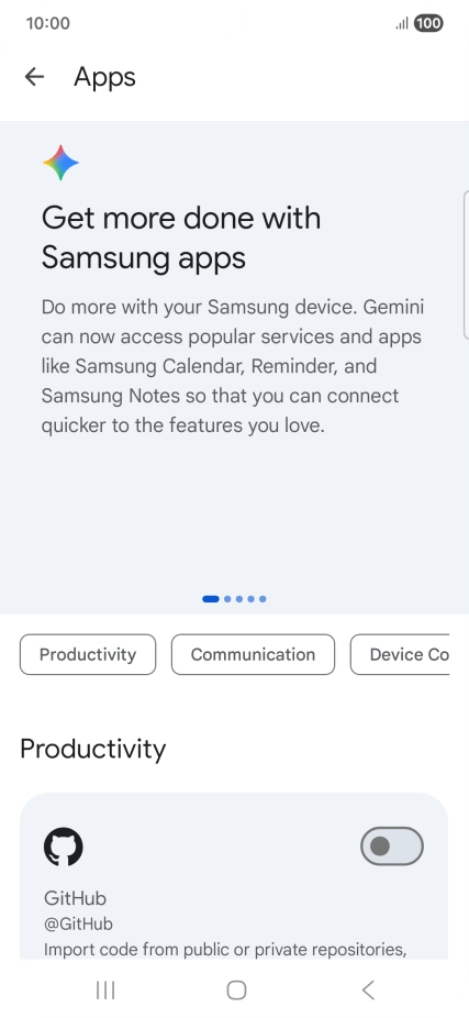 Press the indicator next to the required extension to turn on the function.