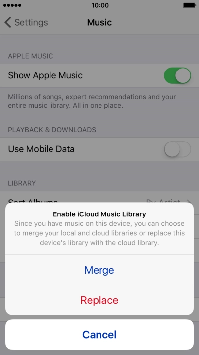 Press Merge to merge the music library on your phone with the iCloud Music Library.