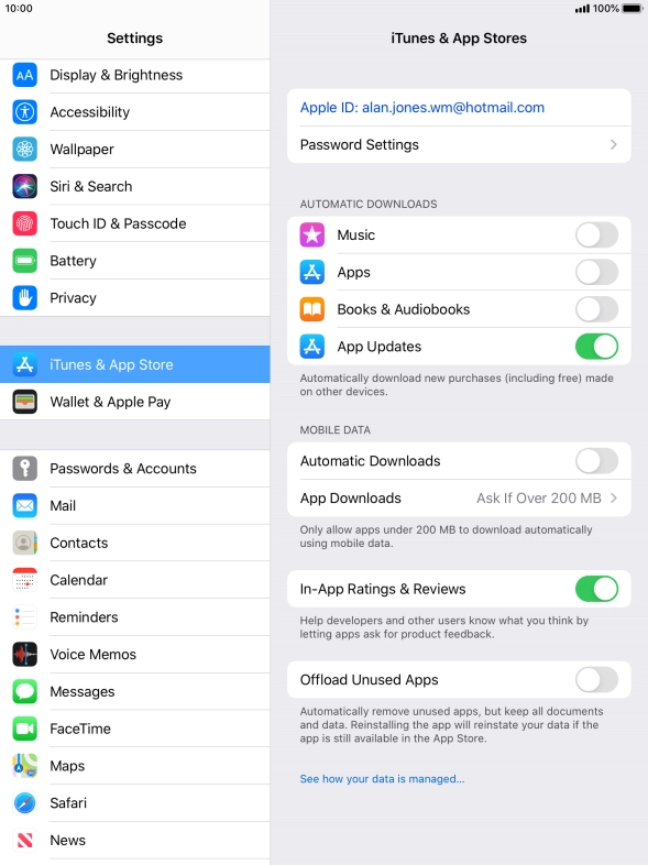 Press the indicators next to the required content types to turn the function on or off.
