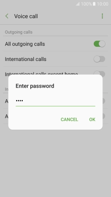 Key in your barring password and press OK. The default barring password is 0000.