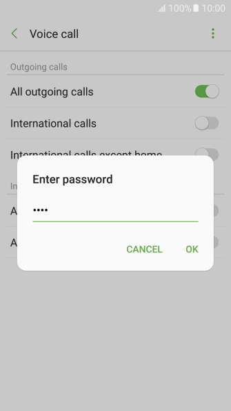 Key in your barring password and press OK. The default barring password is 0000.