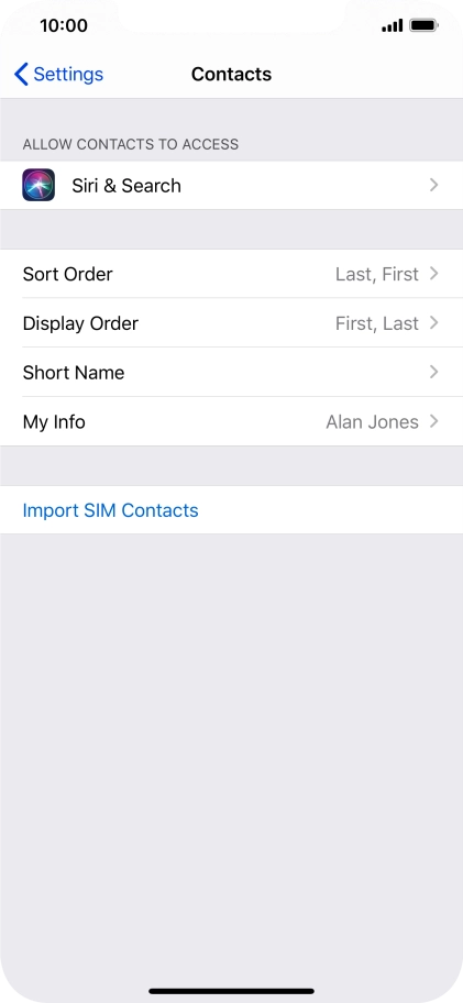 Press Import SIM Contacts.