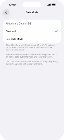 Press the required setting.