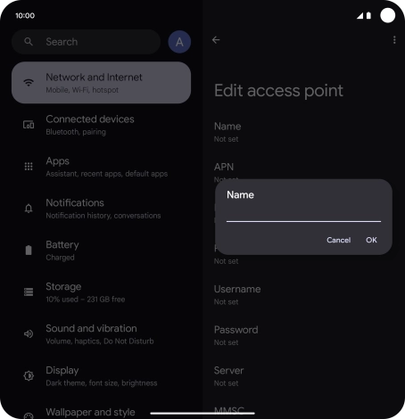 Key in Vodafone Internet and press OK.