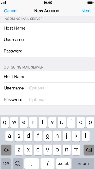Press Username and key in the username for your email account. Please note that if you're using Vodafone's outgoing server, leave the username field empty.