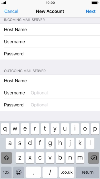 Press Username and key in the username for your email account. Please note that if you're using Vodafone's outgoing server, leave the username field empty.