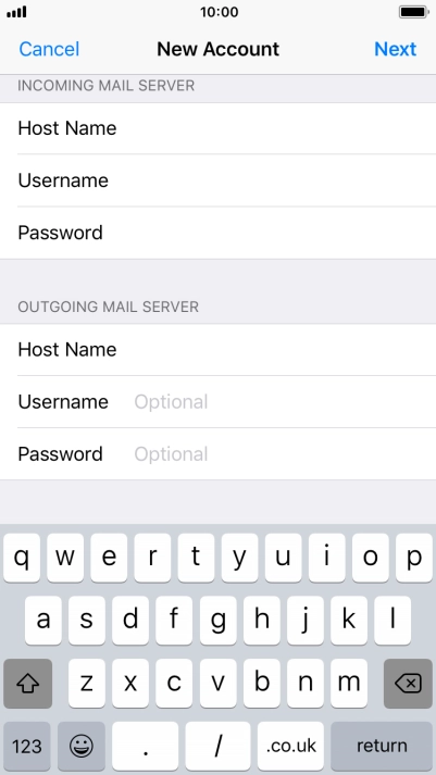Press Username and key in the username for your email account. Please note that if you're using Vodafone's outgoing server, you have to leave the username and password fields empty.
