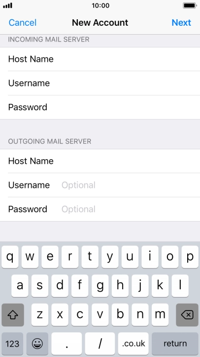 Press Username and key in the username for your email account. Please note that if you're using Vodafone's outgoing server, leave the username field empty.
