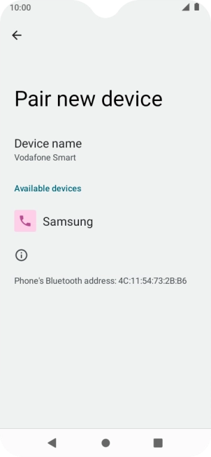 Press the required Bluetooth device and follow the instructions on the screen to pair the device with your phone.