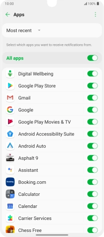 Press the indicators next to the required apps to turn the function on or off.