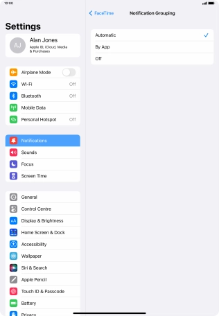 Press the required setting.