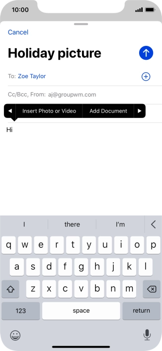 Press Insert Photo or Video and follow the instructions on the screen to attach a picture or a video clip.