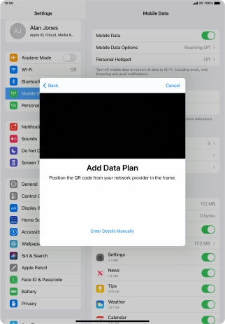 Place the QR code you've received inside the tablet camera frame to scan the code.