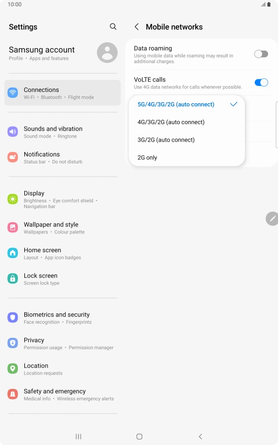 Press the required network mode. Press the required network mode.