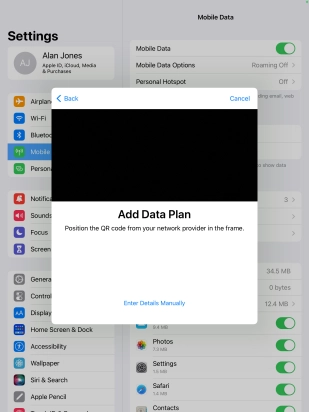 Place the QR code you've received inside the tablet camera frame to scan the code.
