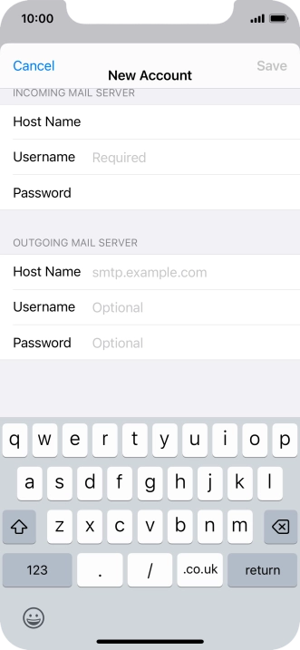 Press Username and key in the username for your email account.