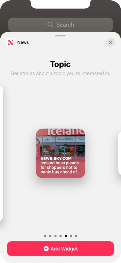 Slide your finger right or left on the screen to select the required widget size.
