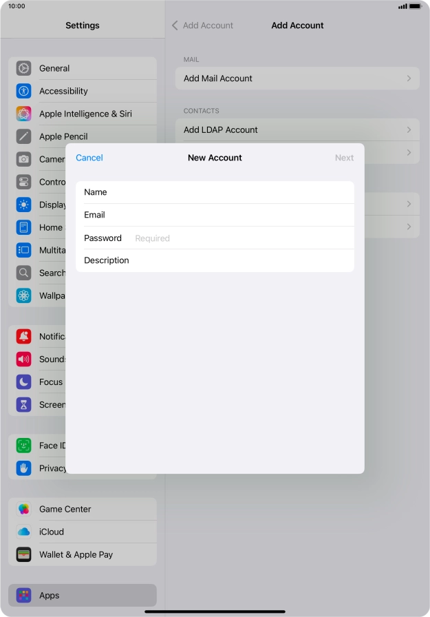 Press Password and key in the password for your email account.