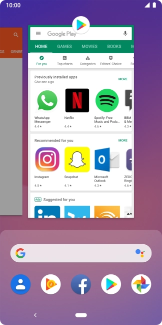 To end one running application, slide your finger upwards on the required application.