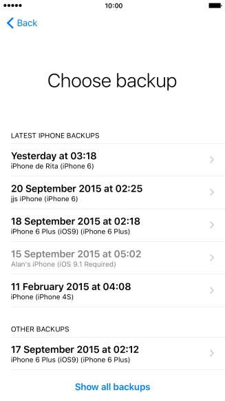Press the required backup and your phone restores the contents of the selected backup. Follow the instructions on the screen to complete the activation.