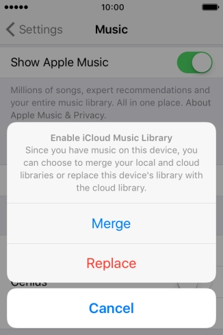 Press Merge to merge the music library on your phone with the iCloud Music Library.