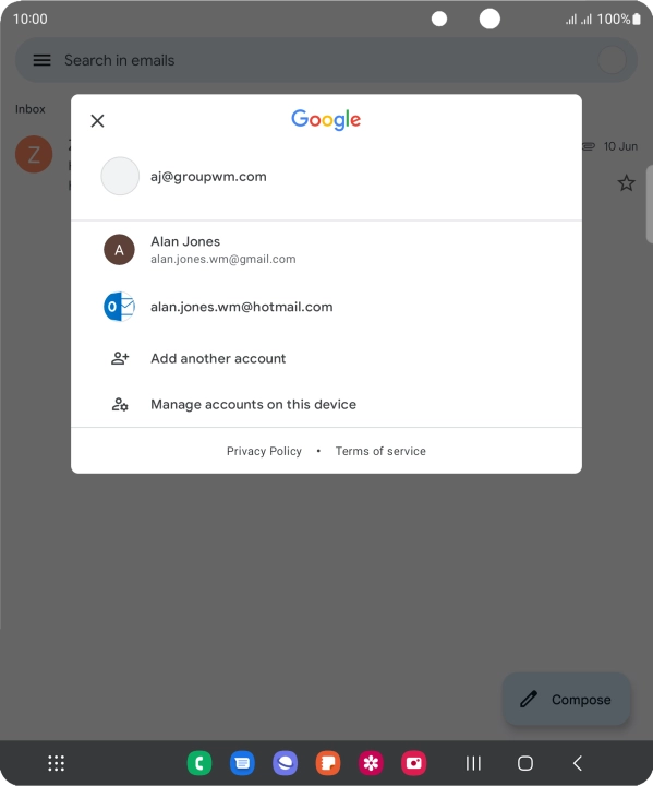 Press the required email account.