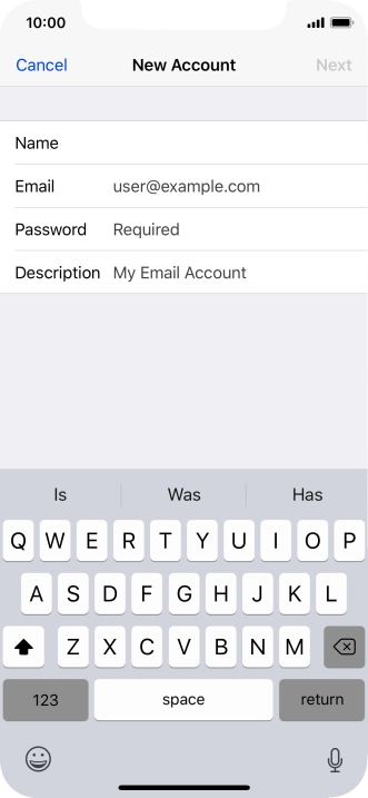 Press Email and key in your email address.
