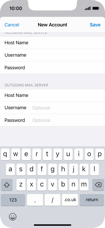 Press Username and key in the username for your email account. Please note that if you're using Vodafone's outgoing server, leave the username field empty.