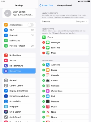 Press the add icon next to the required app to add it to the list of allowed apps during Downtime.