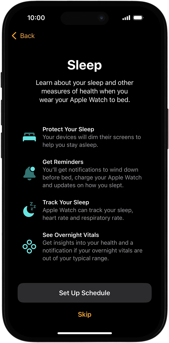 On your phone: Follow the instructions on the screen to select sleep settings or press Skip.