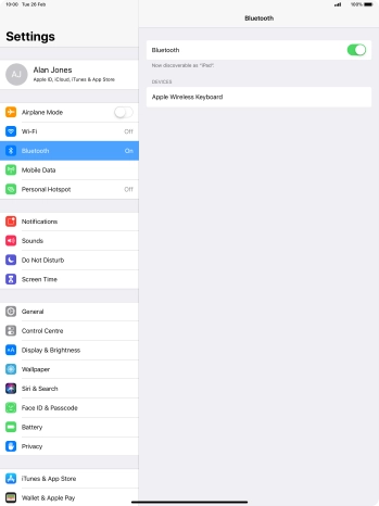 Press the required Bluetooth device and follow the instructions on the screen to pair the device with your tablet.