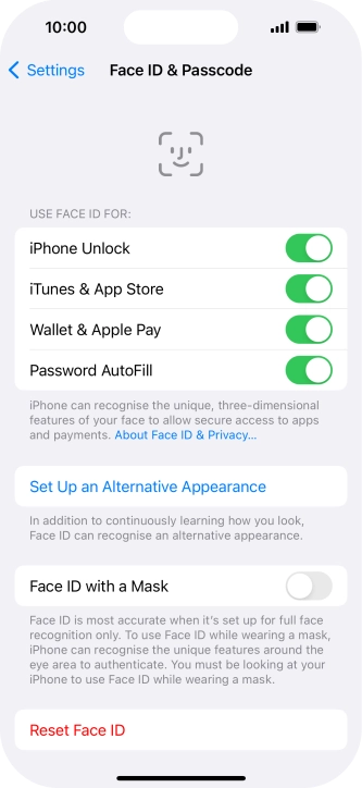 Press the indicators next to the required settings to turn them on or off.